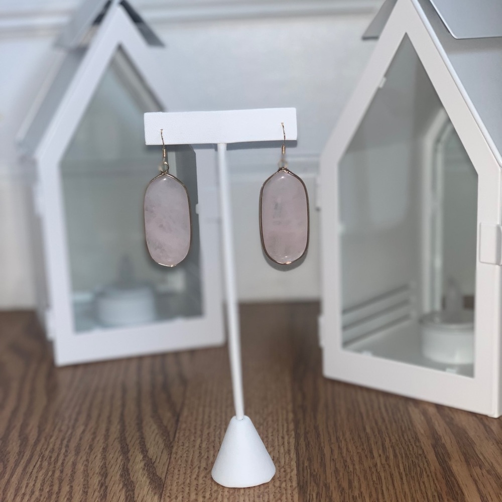Pink natural oval stone earrings